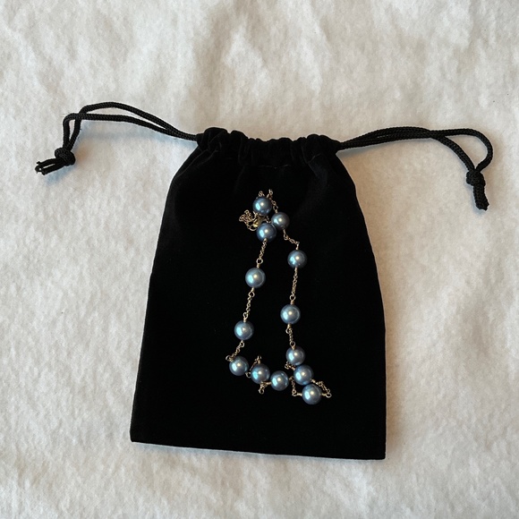 VINTAGE 14K Gold Blue Pearl Tin Cup Necklace - Picture 15 of 16